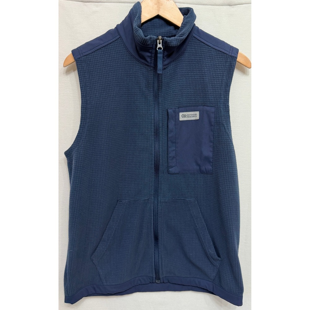 Outdoor Research Mens Trail Mix Vest Navy Blue Waffle Grid Fleece Hiking Vest